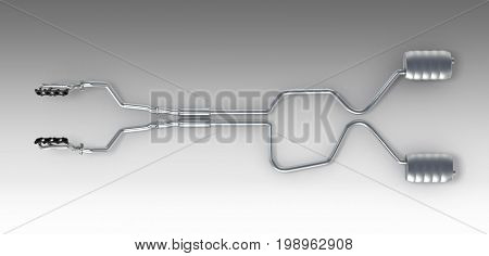 Exhaust Pipes System Top View On Grey Gradient Background 3D