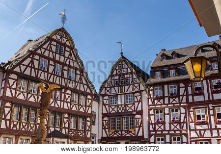 Historic houses fronts in Bernkastel-Kues on the Mosel.