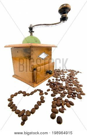 Coffee Grinder With Coffee Beans Isolated On White