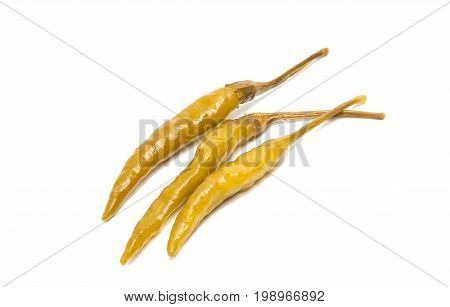 Green chilli pepper pickled isolated on white background