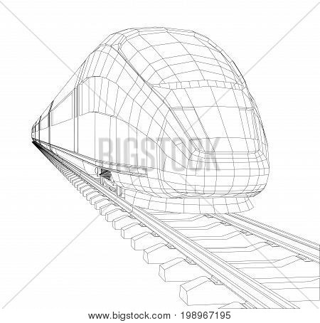 Train outline vector. Vector rendering of 3d. Wire-frame style