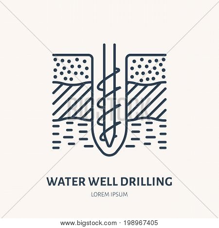 Geological survey, engineering vector flat line icon. Geodesy equipment. Geology research illustration. Water well drilling service sign.