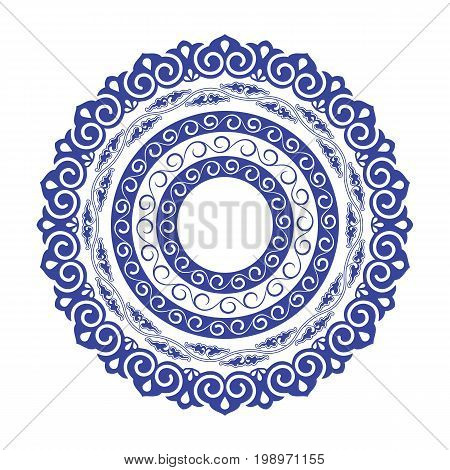 Chinese porcelane round frame with folk ornaments. Vintage style illustration.