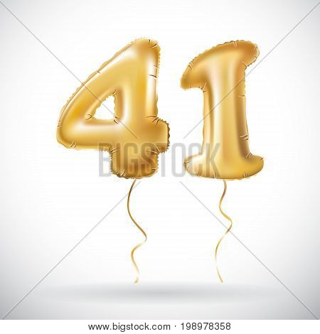 Vector Golden 41 Number Forty One Metallic Balloon. Party Decoration Golden Balloons. Anniversary Si