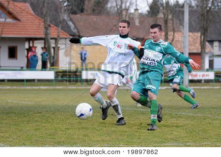 KAPOSVAR, Hongarije - 19 maart: Arpad Horvath (R) in actie in het Hongaars nationaal kampioenschap und