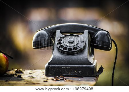 Old Soviet phone is on the table