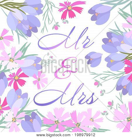 Retro style botanical illustration with flowers. Delicate vector background with floral composition