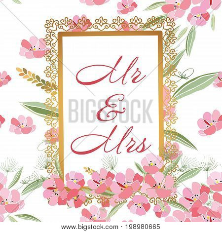 Retro style botanical illustration with flowers. Delicate vector background with floral composition