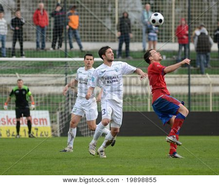 KAPOSVAR, HUNGARY - APRIL 1: Laszlo Rezes (R) in action at a Hungarian National Championship soccer game - Kaposvar vs Vasas on April 1, 2011 in Kaposvar, Hungary.