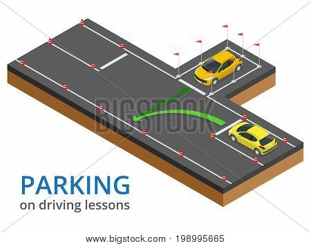 Trained in driving school concept Parking on driving lessons and test drive.