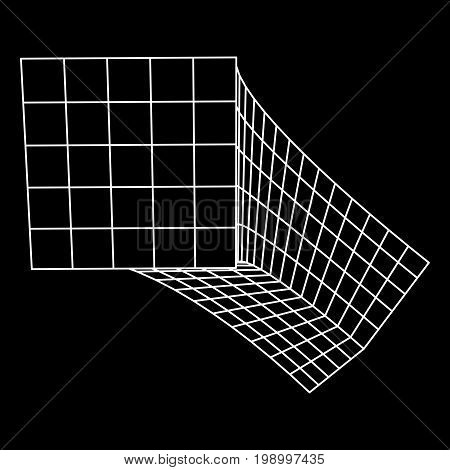 Wireframe Mesh Bend Box. Connection Structure. Digital Data Visualization Concept. Vector Illustration.