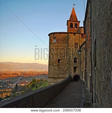 Scenic View Of Beautiful Anghiari Village In Tuscany, Italy, During Sunset