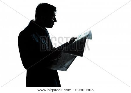 caucasian Man Porträt Kontur Lesemodus Zeitung im Studio isolated on white background
