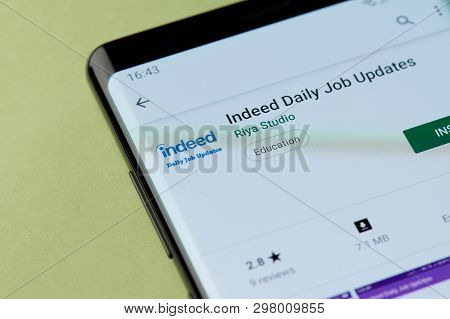 New York, Usa - April 22, 2019: Installing Indeed Daily Job Tool To Smartphone App From Google Marke