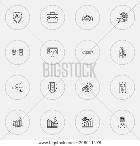 Economy Icons Line Style Set With Secure Payment, Money Decrease, Bank Location And Other Treasure E