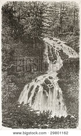 Faymont Wasserfälle alte Ansicht, Frankreich. Erstellt von Clerget, veröffentlicht am Le Tour du Monde, Paris, 1867