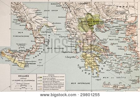 Mapa Egejském a Jónském regionu v peloponéské válce věku. Paul Vidal de Lablache, Atlas Classique, l
