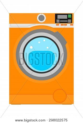Automatic Washmachine. Washing Machine Icon On White Background. Flat Vector.