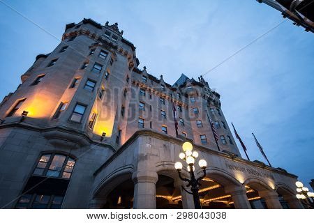 Ottawa, Canada - November 12, 2018:  Entrance To The Fairmont Chateau Laurier Hotel In Downtown Otta