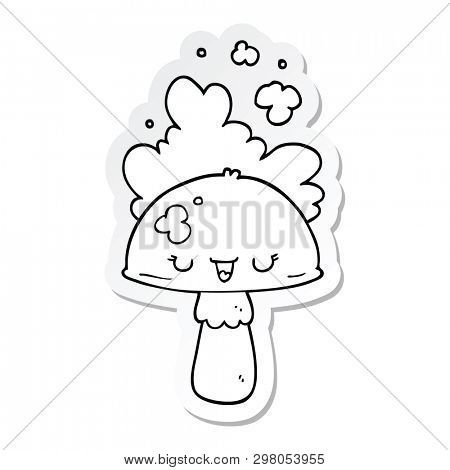 sticker of a cartoon mushroom with spoor cloud