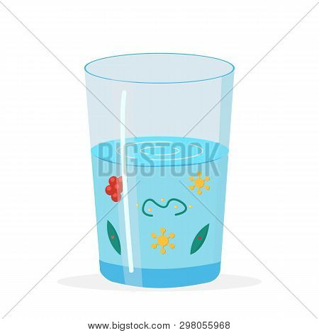 Glass With Dirty, Polluted Water Illustration. Polluted Liquid. Microscopic Bacterium Vector Clipart