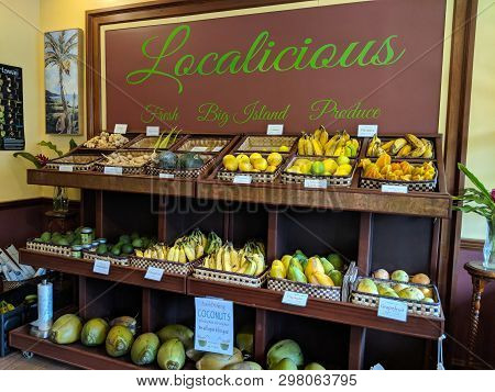 Hawi, Hawaii, United States - October 22, 2018:  Kohala Grown Market Localicious Fresh Big Island Pr