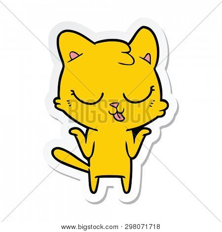 sticker of a cartoon cat shrutting shoulders
