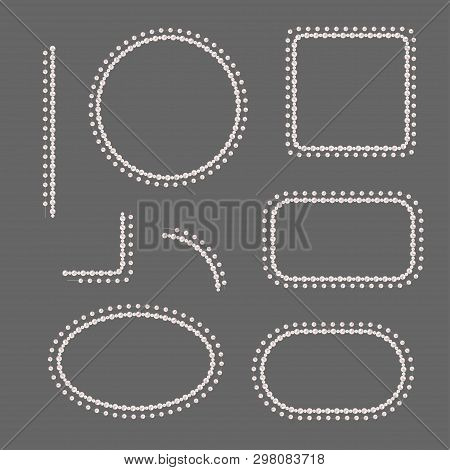 Set Of Pearl Frames Isolated On Gray Background. Vector Elements For Wedding Decoration, Banners, Ca