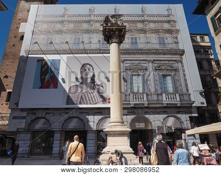 Lion Of Saint Mark Column In Verona