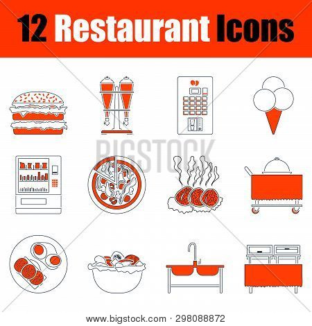 Restaurant Icon Set. Thin Line With Orange Design. Fully Editable Vector Illustration. Text Expanded