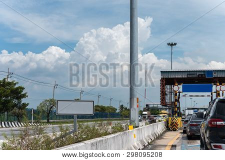 Cars On Busy Road In The Bangkok City, Thailand. Many Cars Use The Street For Transportation In Rush
