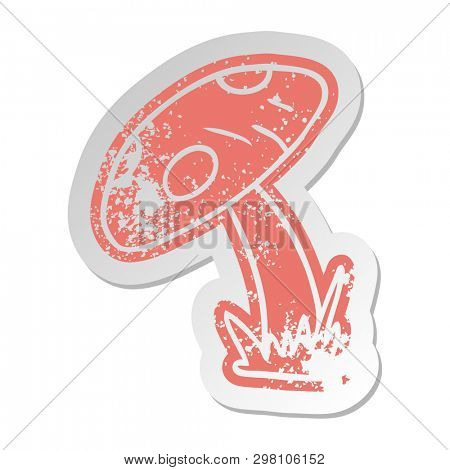 distressed old cartoon sticker of a toad stool