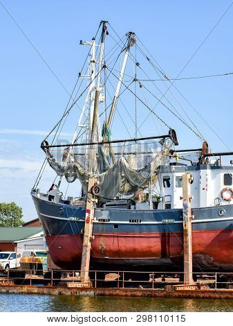 Fishing Boat In A Shipyard In Büsum On The North Sea In Germany