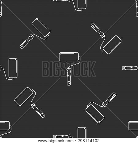 Roller Isolated Seamless Pattern On Dark Gray Almost Black Background. Llustration On The Theme Of A