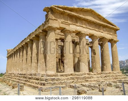 Temple Of Concordia Near A City Named Agrigento Located In Sicily, Italy