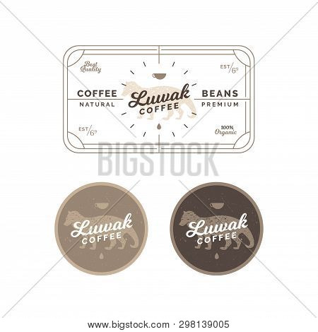 Vintage Coffee Badge And Label. Vector Emblem Coffee Design. Civet Coffee Label And Emblem - Vector 