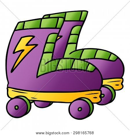 hand drawn gradient cartoon doodle of roller skates