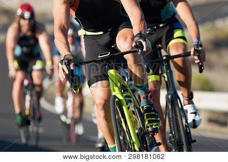 Cycling Competition Cyclist Athletes Riding A Race At High Speed