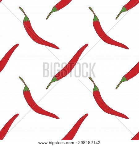 Hot Red Pepper Seamless Pattern For Wallpaper Design. Fresh Ripe Color Food. Organic Healthy Vegetab