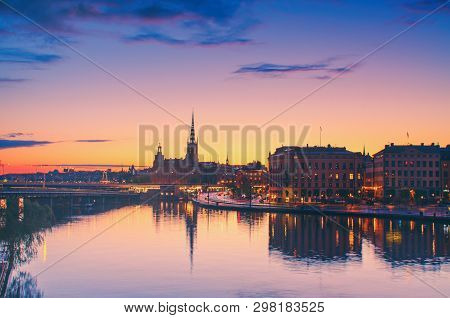 Beautiful Sunset Near Subway Station Slussen In The Center Of Stockholm - The Capital Of Sweden