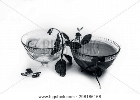 Best Home Remedy Or Treatment To Reduce Rashes Isolated On White Consisting Of Mint And Water In A G