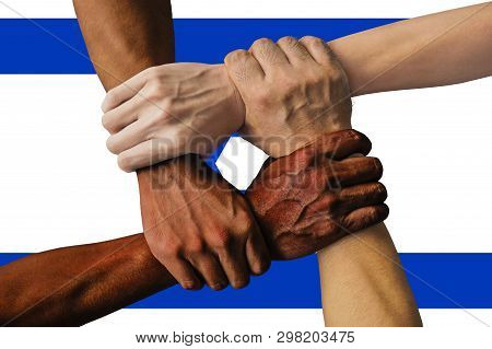 Flag Of Israel, Intergration Of A Multicultural Group Of Young People