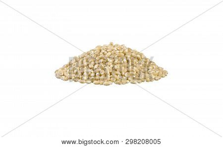Pearl Barley Heap Isolated On White Background. Nutrition. Natural Food Ingredient. Front View.