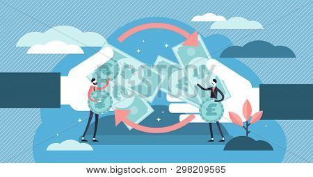 Money Exchange Vector Illustration. Flat Tiny Financial Currency Persons Concept. Economical Process