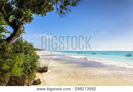 Amazing Diani Beach Seascape With White Sand And Turquoise Indian Ocean, Kenya