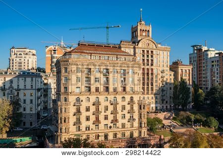 Soviet architecture buildings on Khreshchatyk street in Kyiv, Ukraine