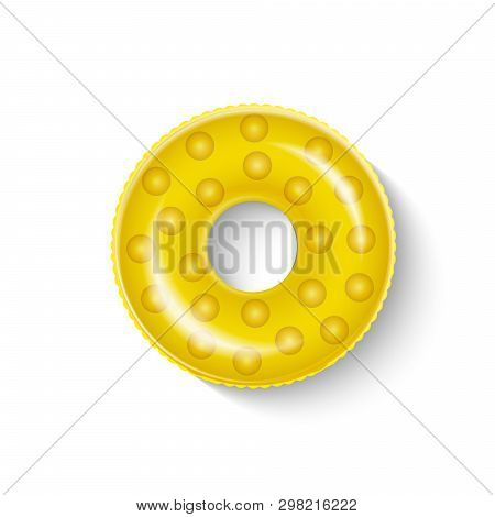 Inflatable Circle Yellow With Shadow Isolated On White.  Realistic Summertime Illustration. Vector T