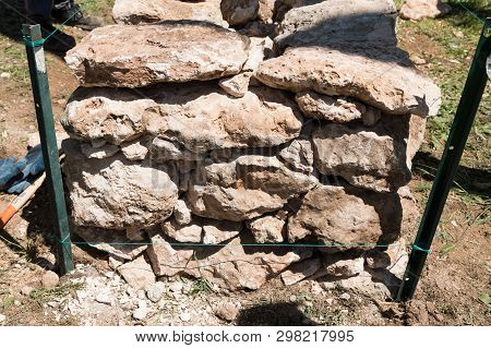 Natural Stone Background - Close Up Of Muretto A Secco - Old Traditional Apulian Architectural Art, 