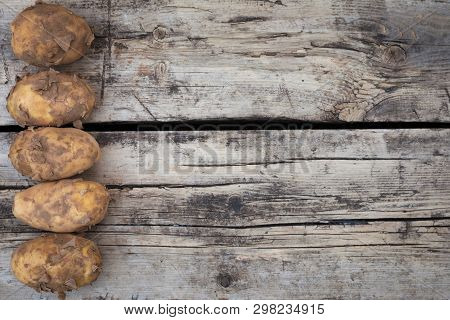 Still Life Dirty Rusic Potatoes Harvst Crop Top View Flat Layout Background