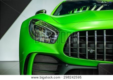 Nonthaburi-thailand Dec 5 2017: Close-up A Head Light Mercedes Benz Amg Gt-r On Display At The 34th 